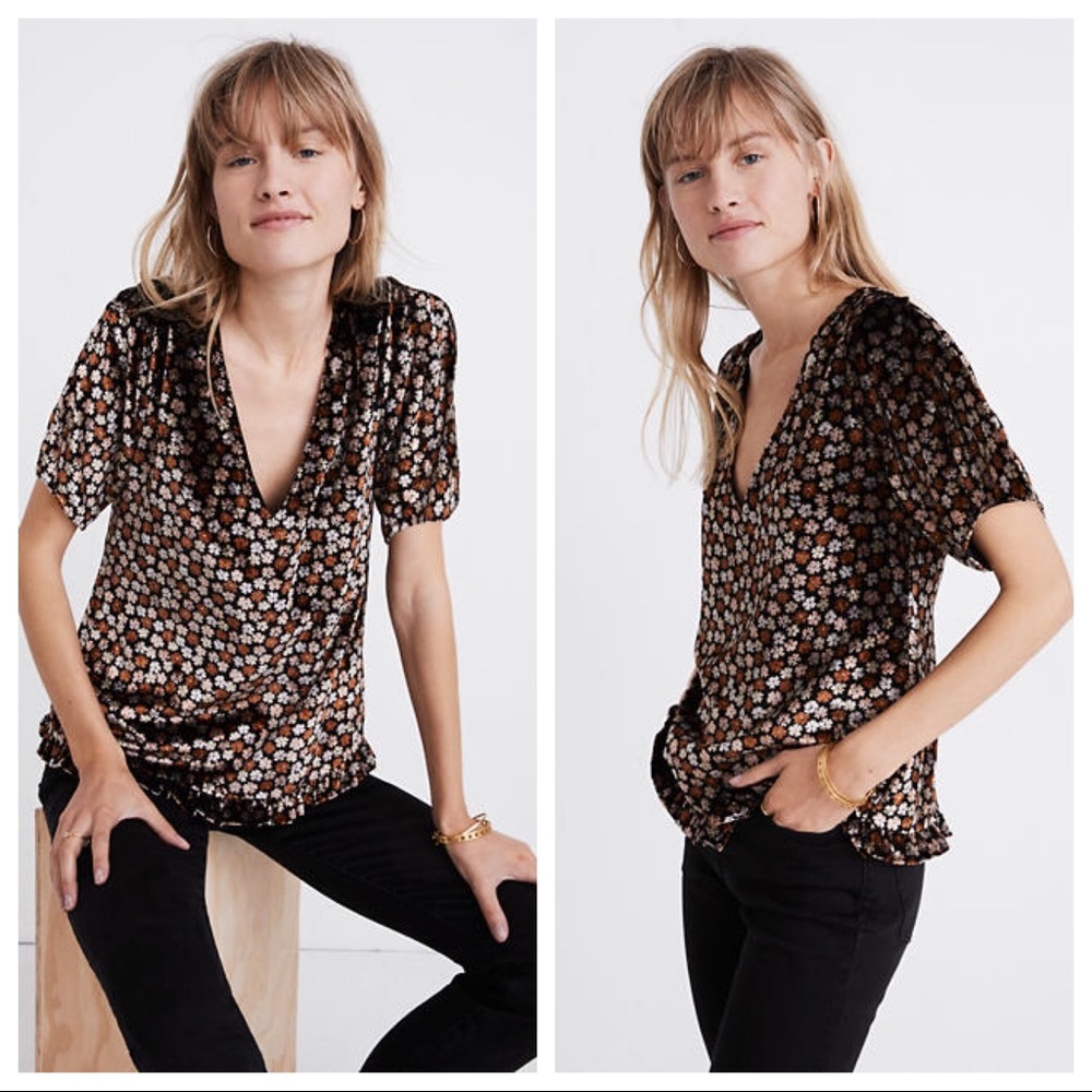 Madewell Velvet Tulip-Sleeve Ruffle Top